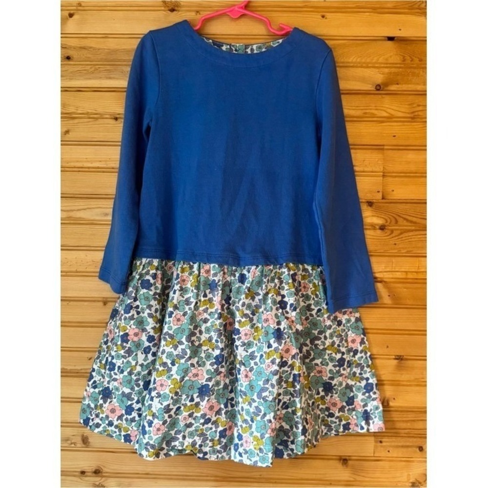 Mini Boden Dress Blue Knit Top Floral Skirt 6/7 Flounce Lining Twirl School Play